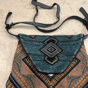 Antik Batik Geometric Blue and Tan Crossbody Bag